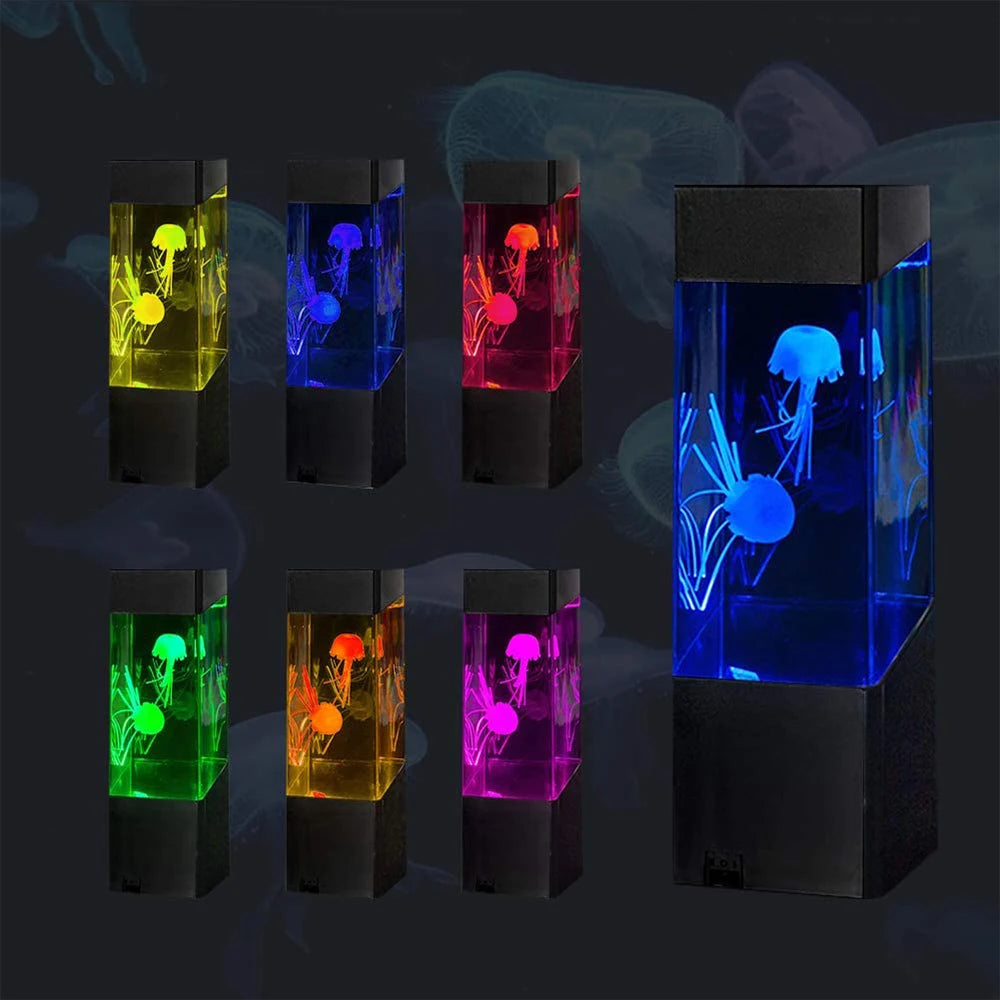 7 Color LED Fantasy Jellyfish  Lamp Rectangle Jellyfish Aquarium Lamp With Remote USB Operated For Bedroom Night Light