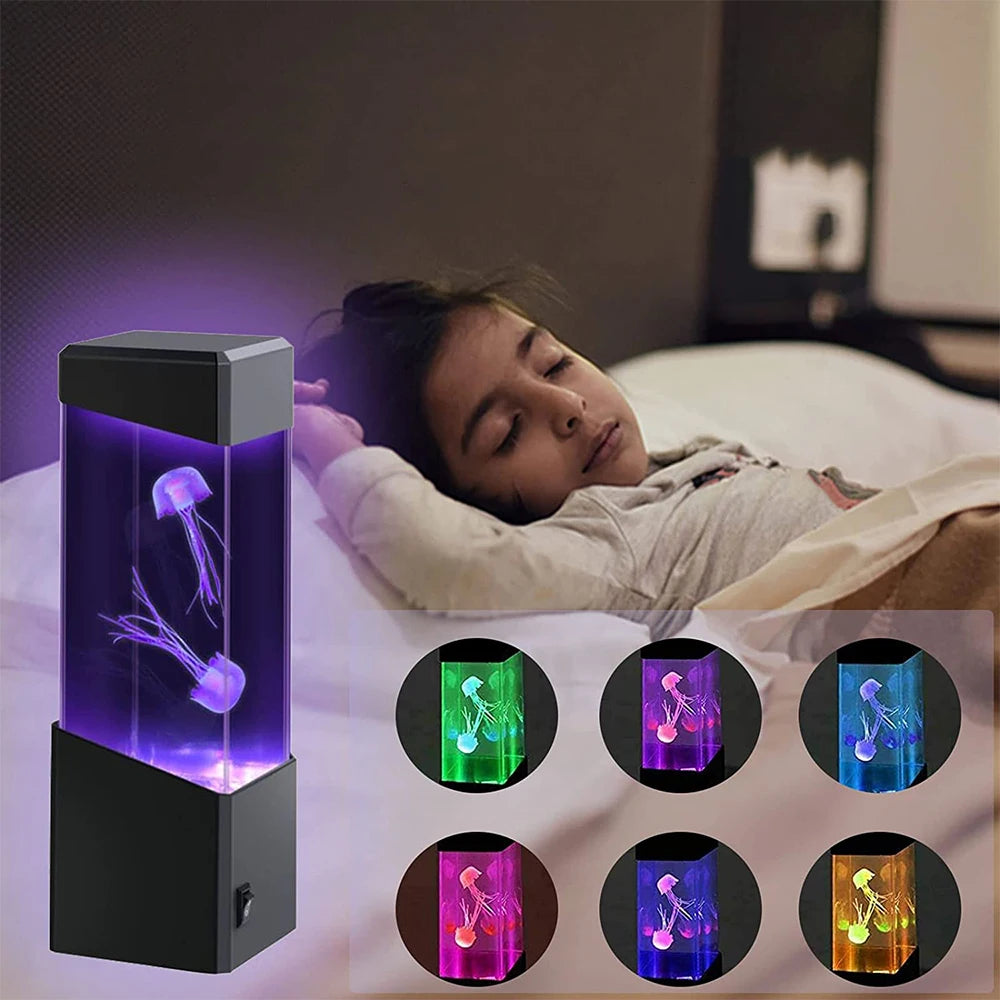 7 Color LED Fantasy Jellyfish  Lamp Rectangle Jellyfish Aquarium Lamp With Remote USB Operated For Bedroom Night Light