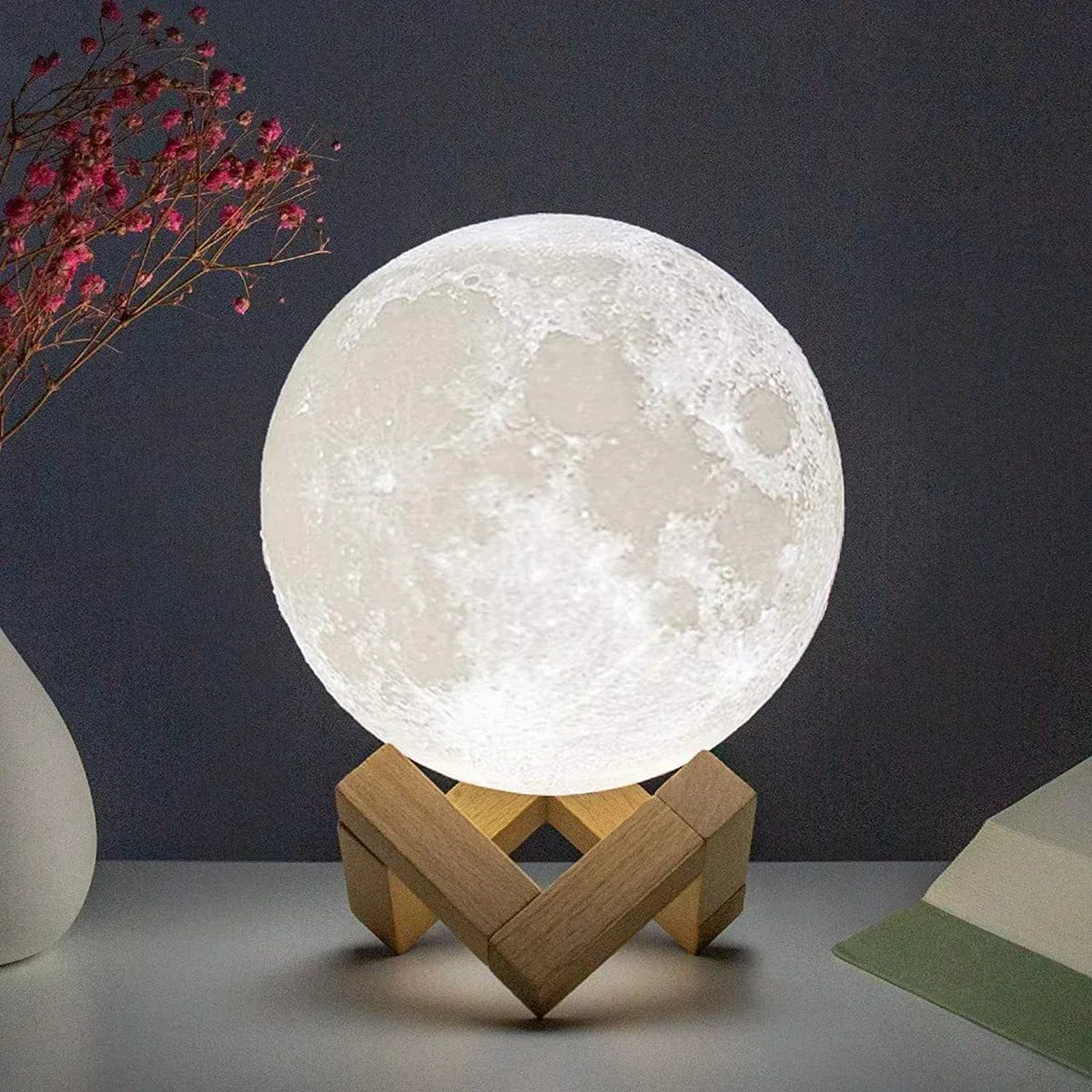 8cm Moon Lamp LED Night Light Battery Powered With Stand Starry Lamp Bedroom Decor Night Lights Kids Gift Moon Lamp