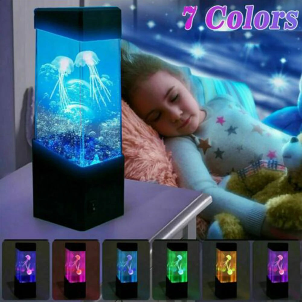 7 Color LED Fantasy Jellyfish  Lamp Rectangle Jellyfish Aquarium Lamp With Remote USB Operated For Bedroom Night Light