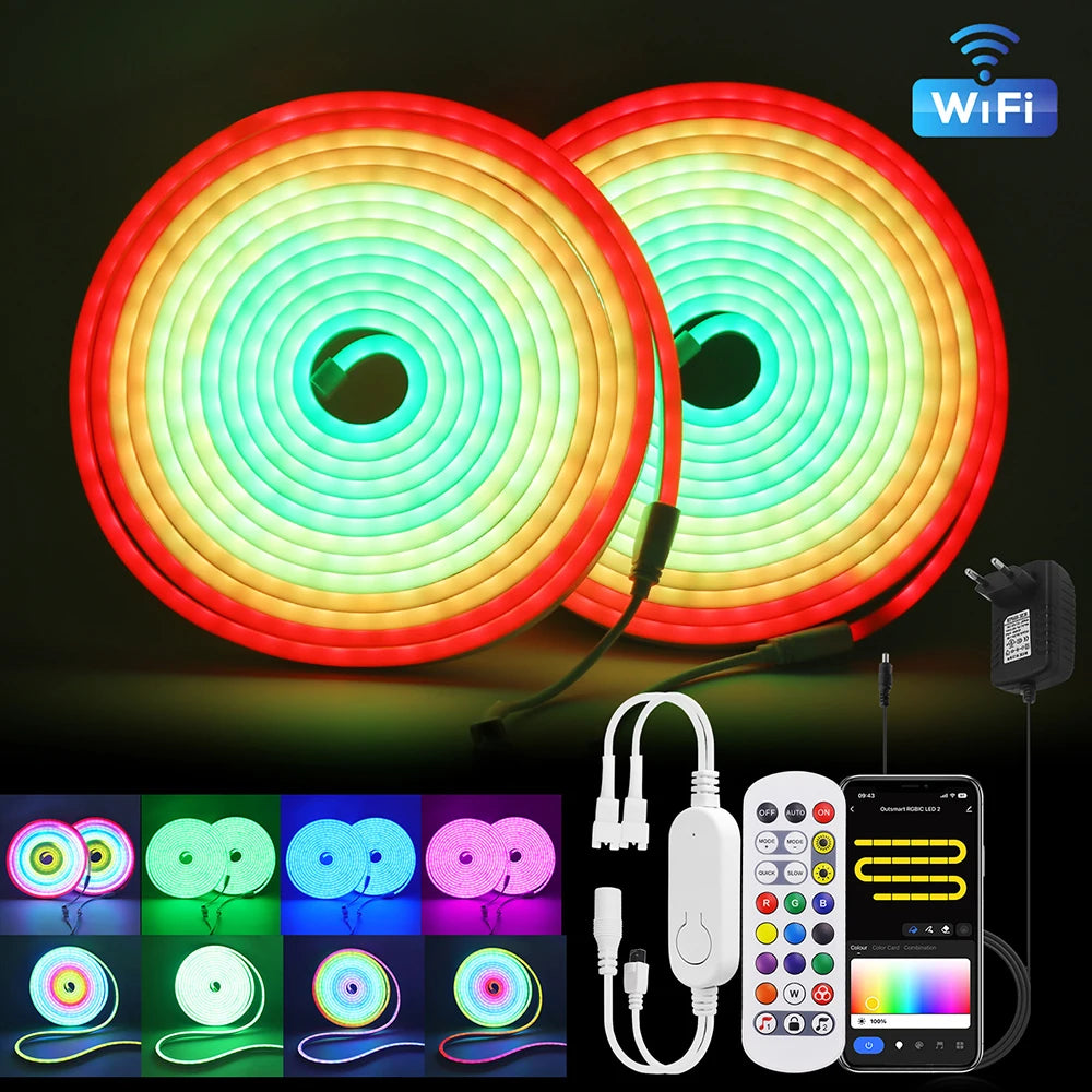 WiFi Smart RGB Neon LED Strip Light 24Key Remote Control 12V EUPlug WS2811 84LED/M Gaming Room Decoration 1M 2M 3M