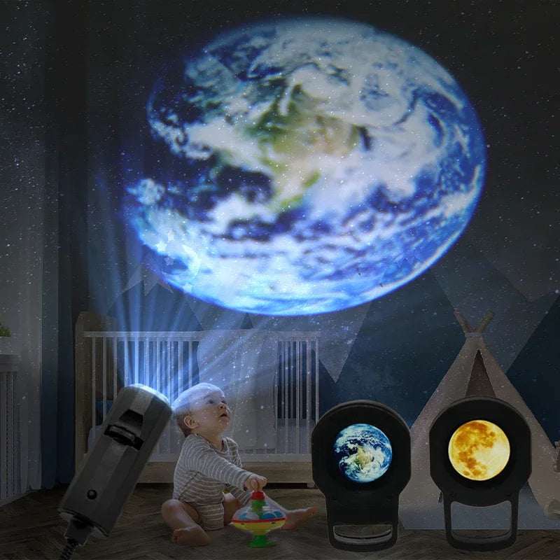 3D Moon Earth Night Light Projector Kids Cute Bedroom Background Wall Decor Projectors USB Plug Car Roof Decor Atmosphere Lamp