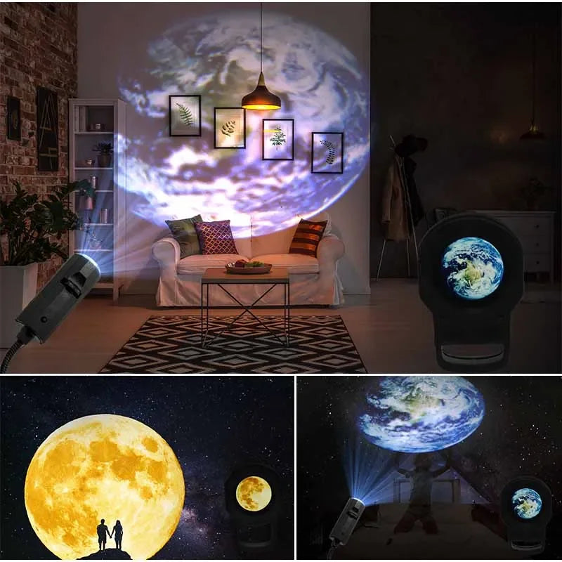 3D Moon Earth Night Light Projector Kids Cute Bedroom Background Wall Decor Projectors USB Plug Car Roof Decor Atmosphere Lamp