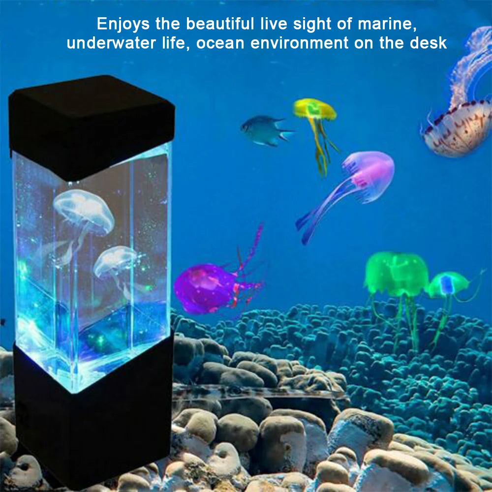 7 Color LED Fantasy Jellyfish  Lamp Rectangle Jellyfish Aquarium Lamp With Remote USB Operated For Bedroom Night Light