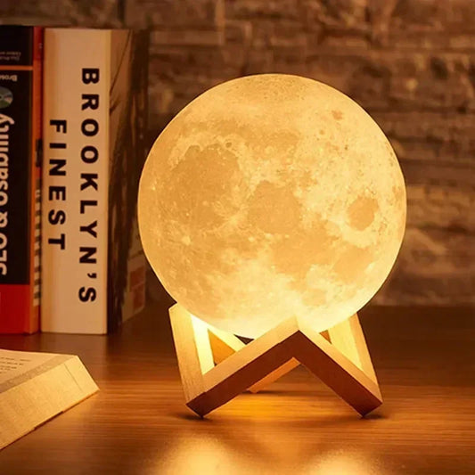 8cm Moon Lamp LED Night Light Battery Powered With Stand Starry Lamp Bedroom Decor Night Lights Kids Gift Moon Lamp